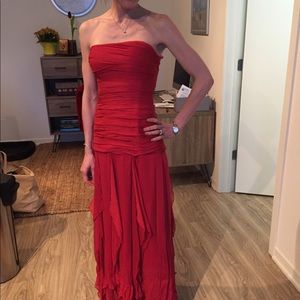 BCBGMaxAzria Red Chiffon Strapless Dress